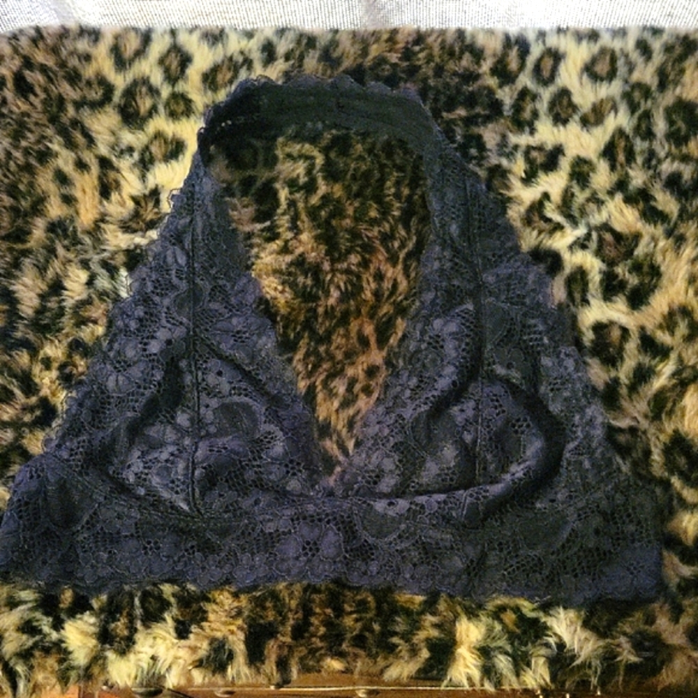 Free People Navy Blue Lace Halter Bralette